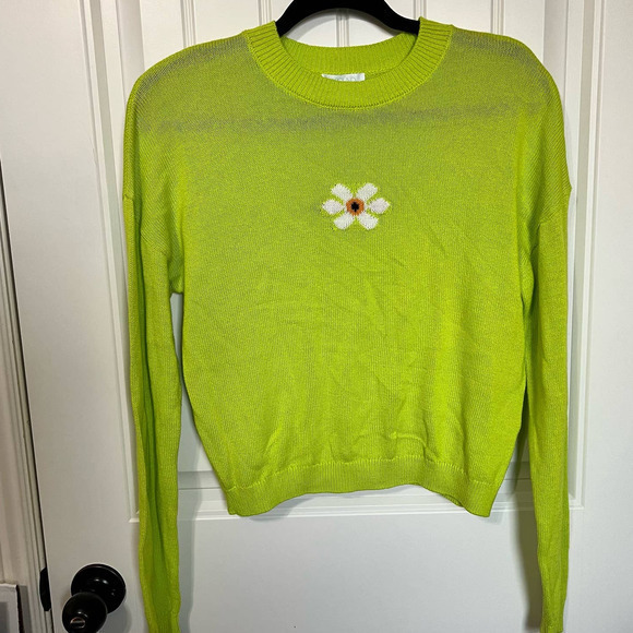 Abound Womens Knit Sweater Small Green Floral Flower Long Sleeve Cotton‎ Blend - Picture 1 of 5